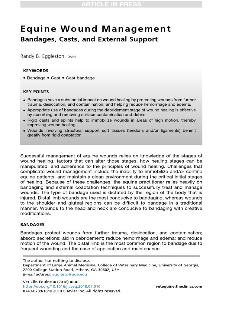Bandages Casts and External Support Equine Wounds PDF