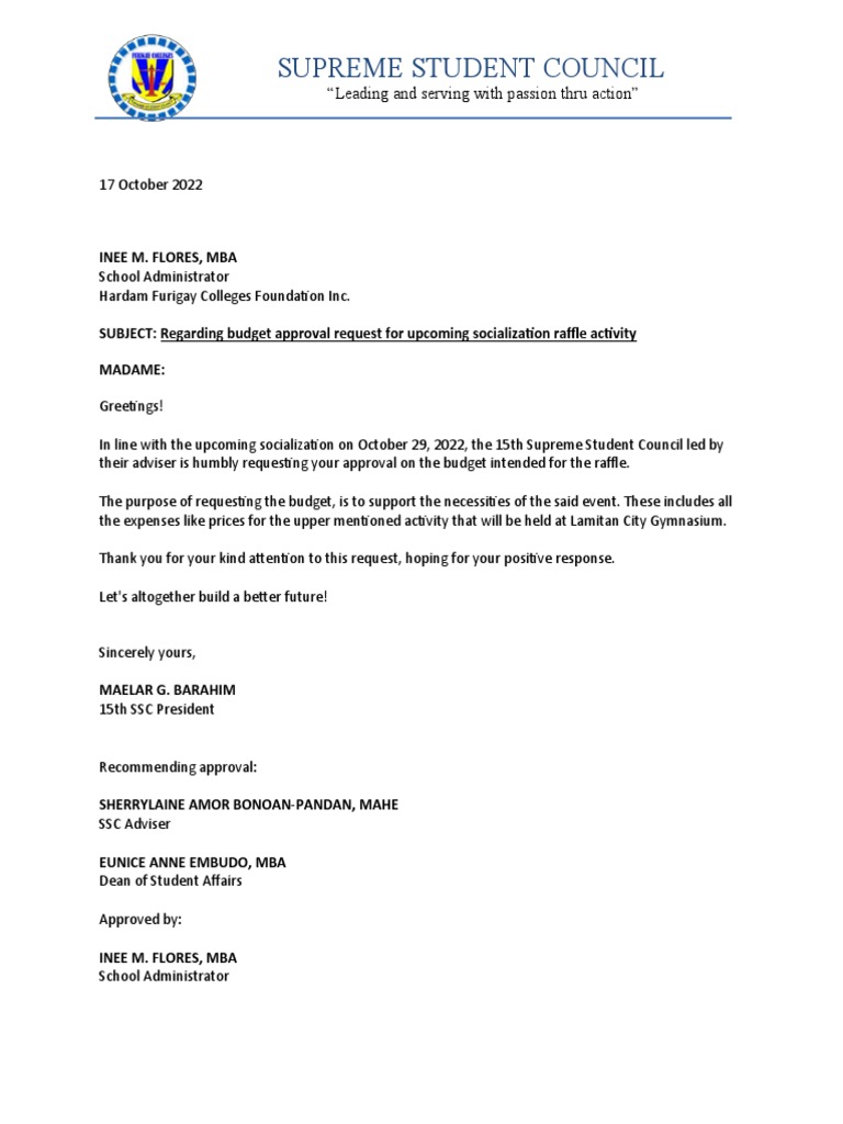 Budget Request Letter PDF