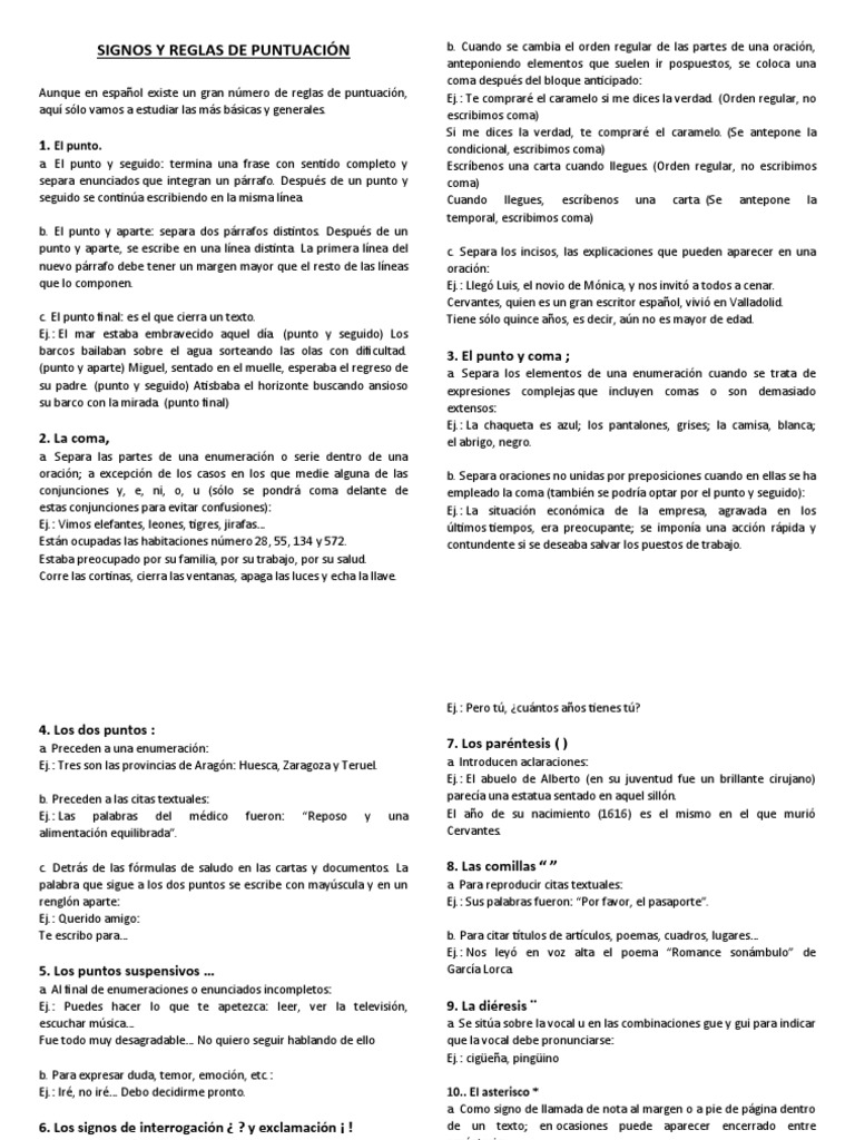 Reglas Básicas de Puntuación en Español | PDF | Puntuación | Coma
