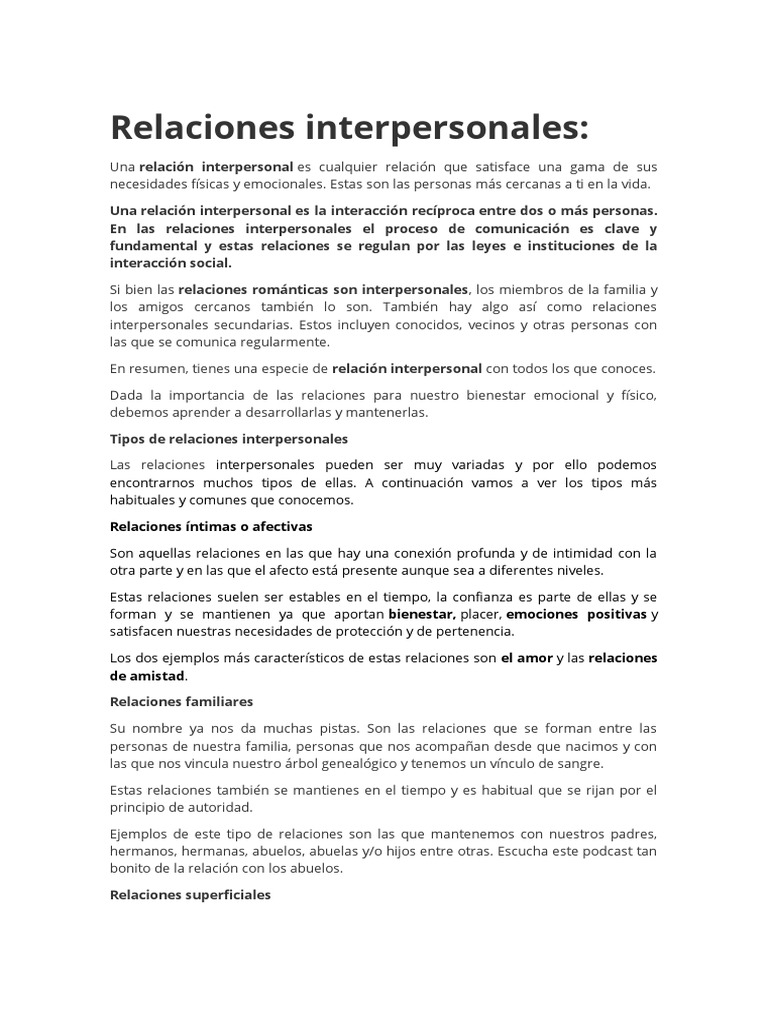 Relaciones Interpersonales | PDF | Relaciones interpersonales | Las ...