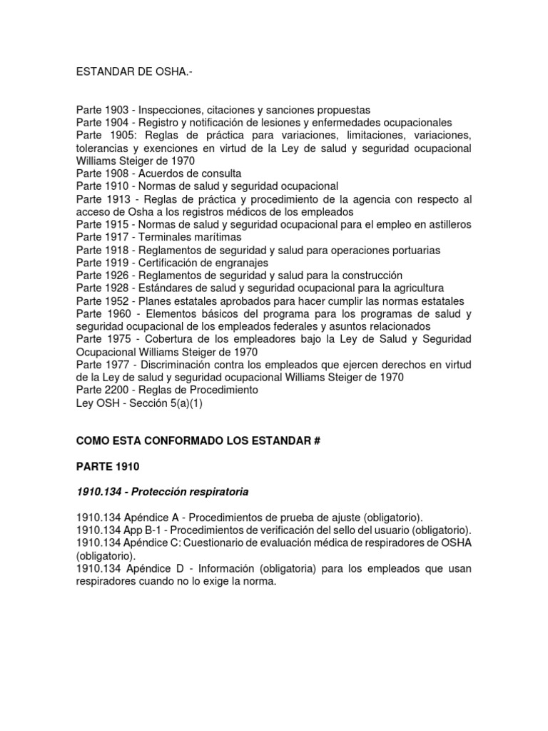 Estandares osha 1910 pdf administraci n de seguridad y salud