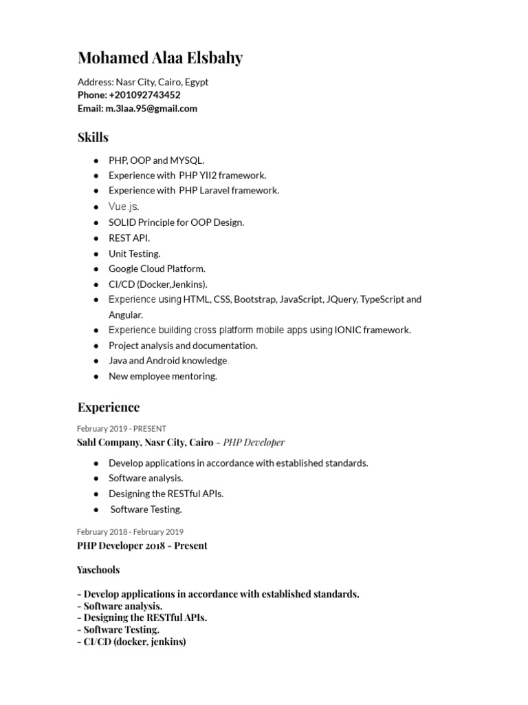 Mohamed alaa elsbahy skills pdf php application software