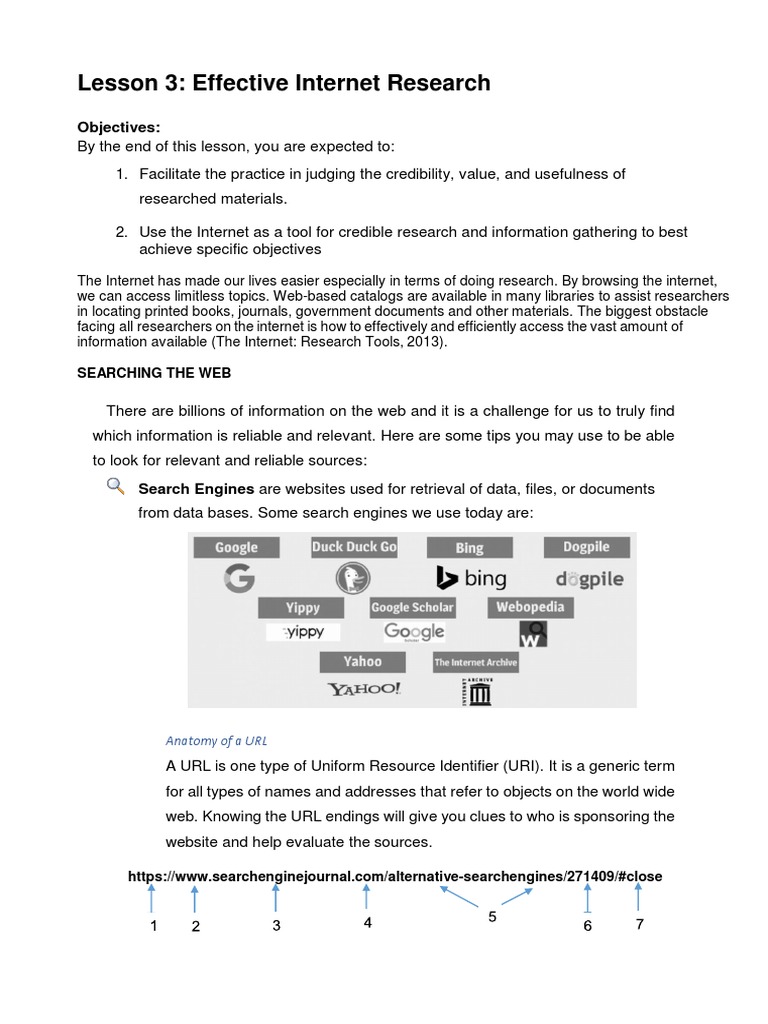 Lesson 3 Effective Internet Research | PDF | Domain Name | Internet