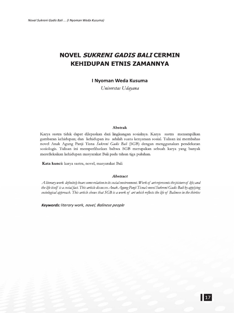 Novel Sukreni Gadis Bali Cermin Kehidupan Etnis Za | PDF