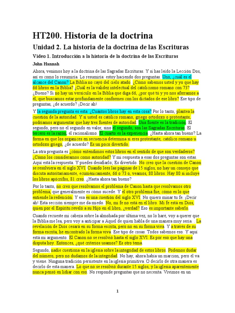 Historia Doctrina DR Hannah Spanish | PDF | Biblia | Canon bíblico