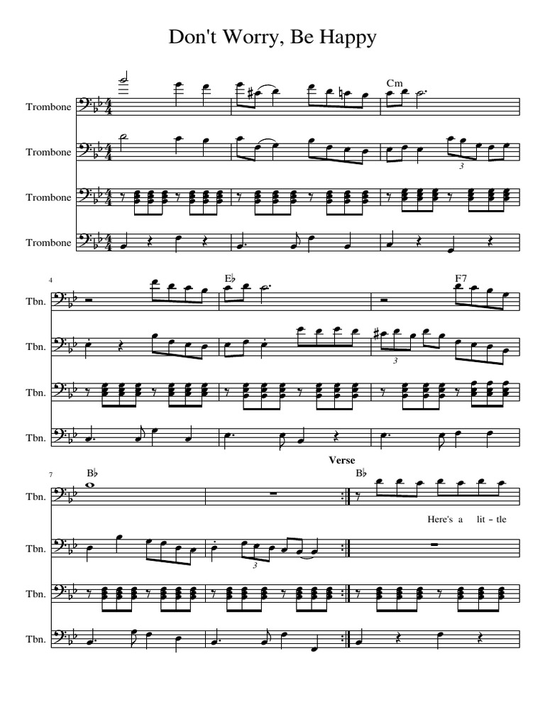 Dont Worry Be Happy Trombone Quartet PDF