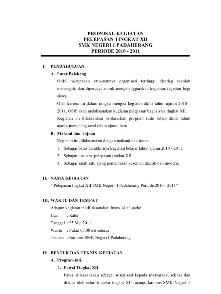 PROPOSAL KEGIATAN PERPISAHAN XII 20102011