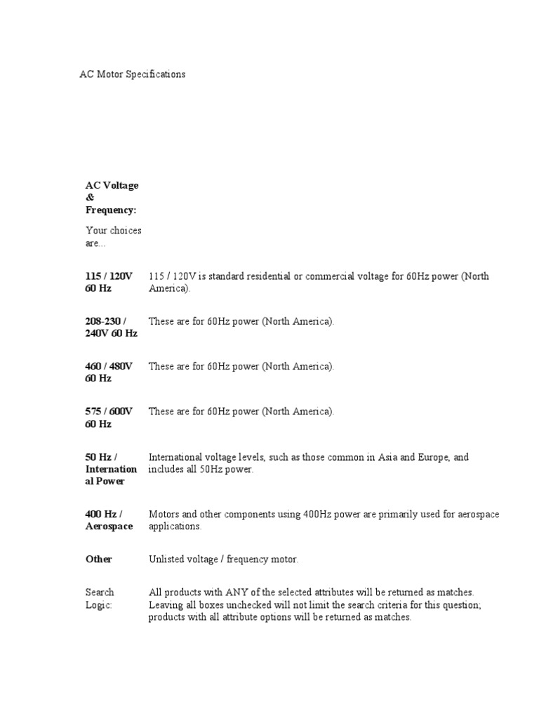 AC Motor Voltage Specifications Guide | PDF | Transmission (Mechanics ...