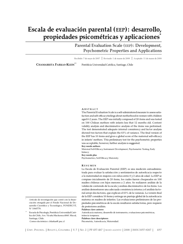 Escala de Evaluacion Parental EEP Desarr | PDF | Alfa de Cronbach ...