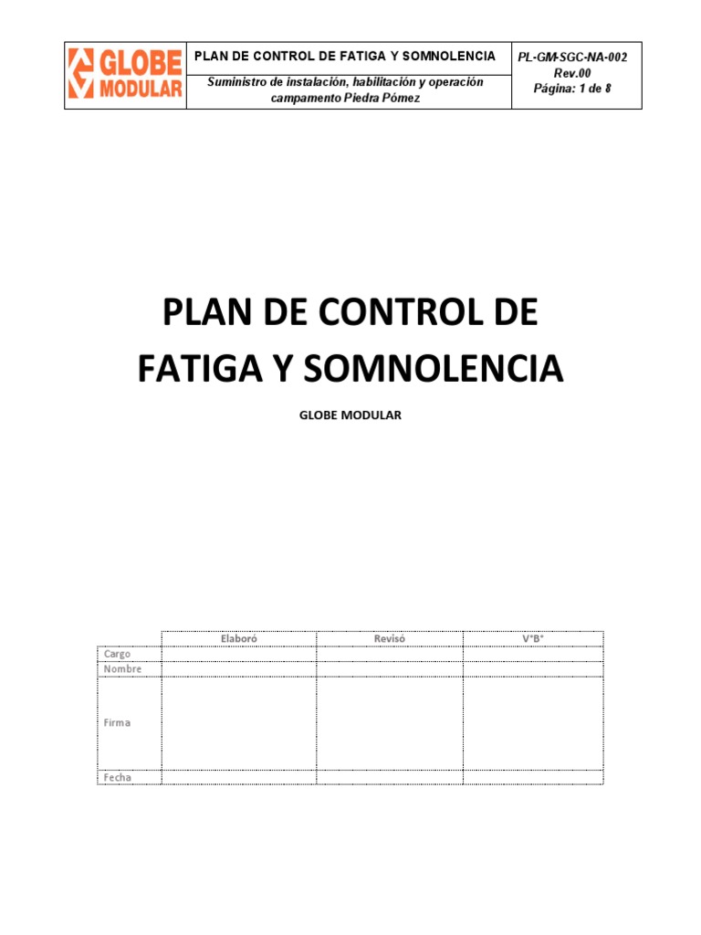Plan de Control de Fatiga y Somnolencia | PDF | Seguridad y salud ...