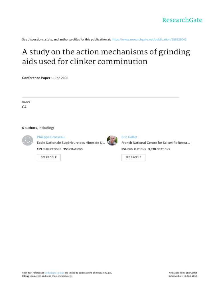 A Study On The Action Mechamis of Grinding Aids Used For Clinker ...