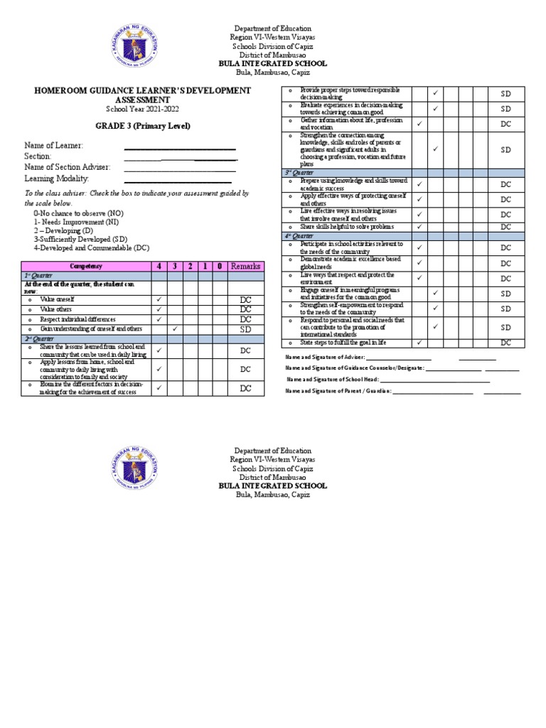 Homeroom guidance card pdf learning cognitive psychology