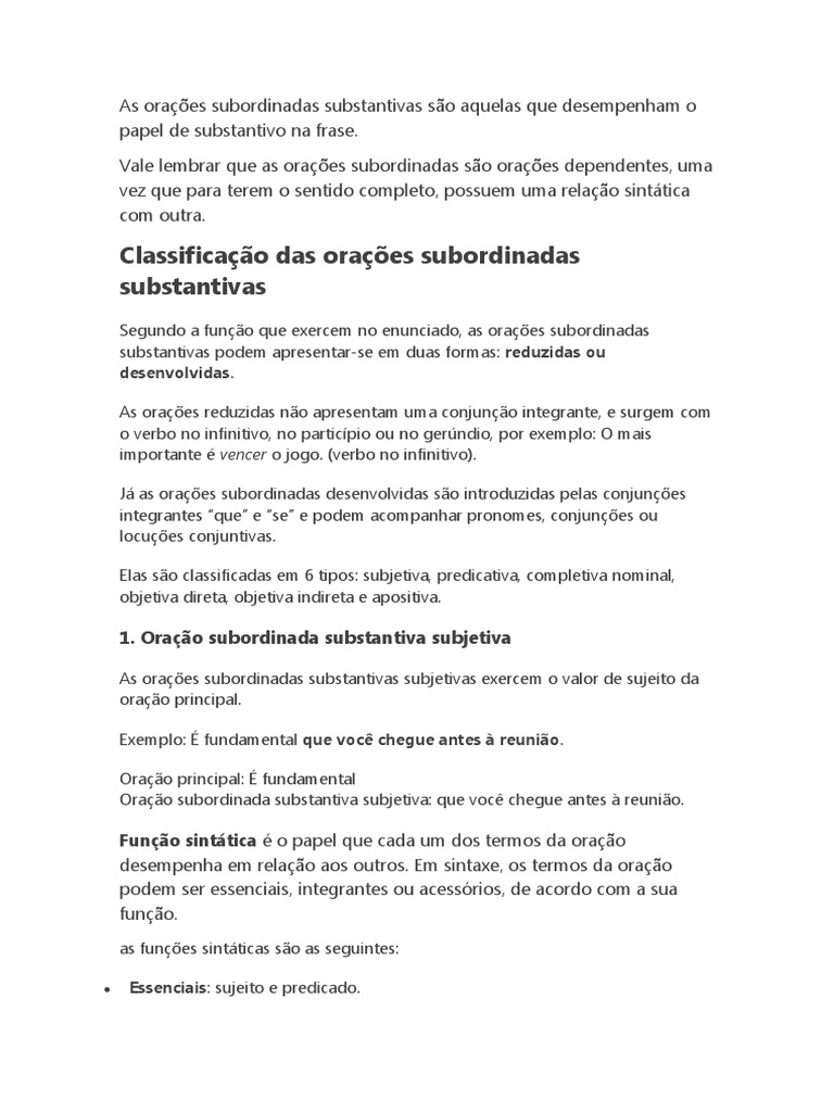 Oração Subordinada Substantiva Subjetiva | PDF | Sintaxe | Linguística
