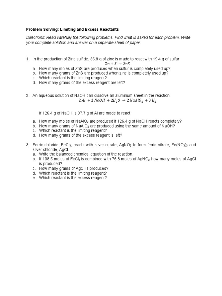 14 - Problem Solving With Answers 1,2,3 | PDF | Mole (Unit) | Chemical ...