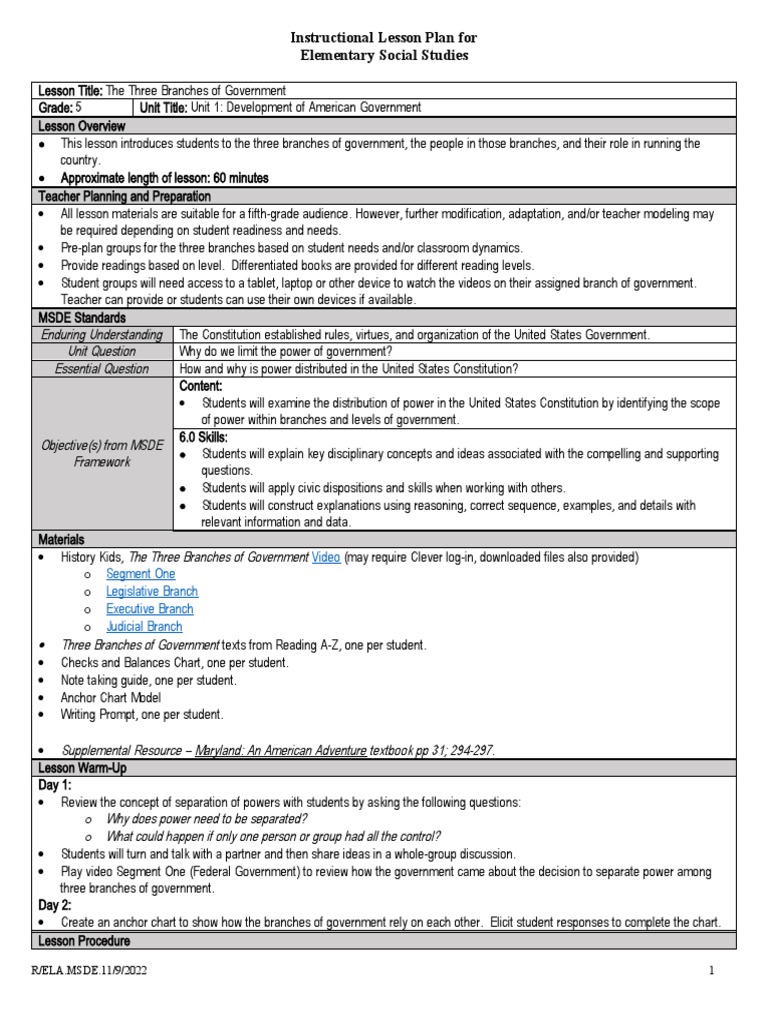The Three Branches of Government PDF Separation Of Powers Teachers