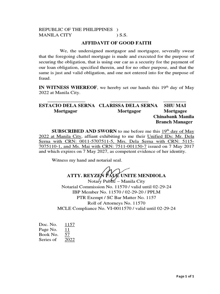 Affidavit Of Good Faith Images and Photos finder