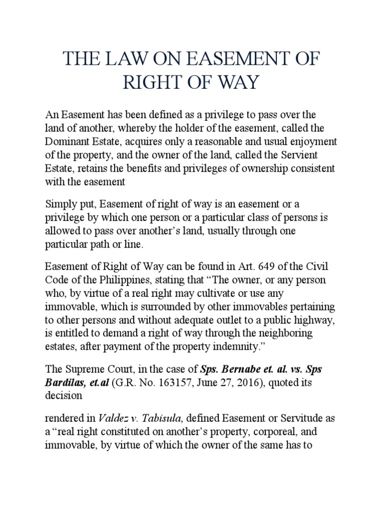 The Law On Easement of Right of Way Download Free PDF Easement Ownership