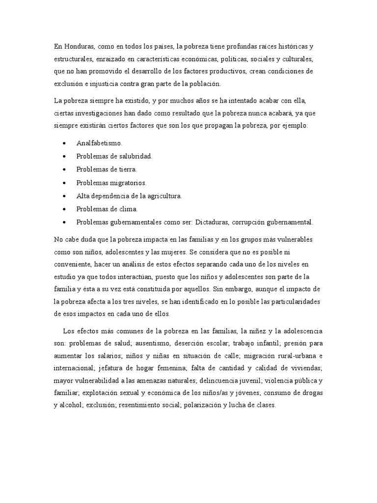 Causas y Consecuencias de la Pobreza en Honduras | PDF | Ciencias sociales