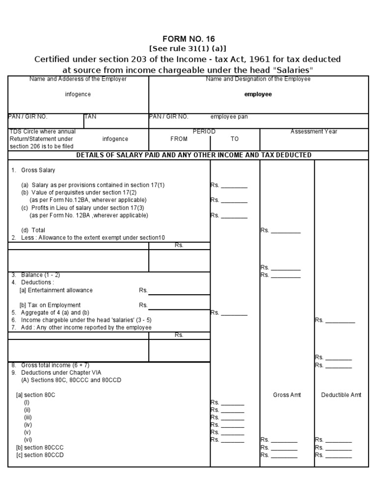 Form 16_Blank Format | Salary | Tax Deduction