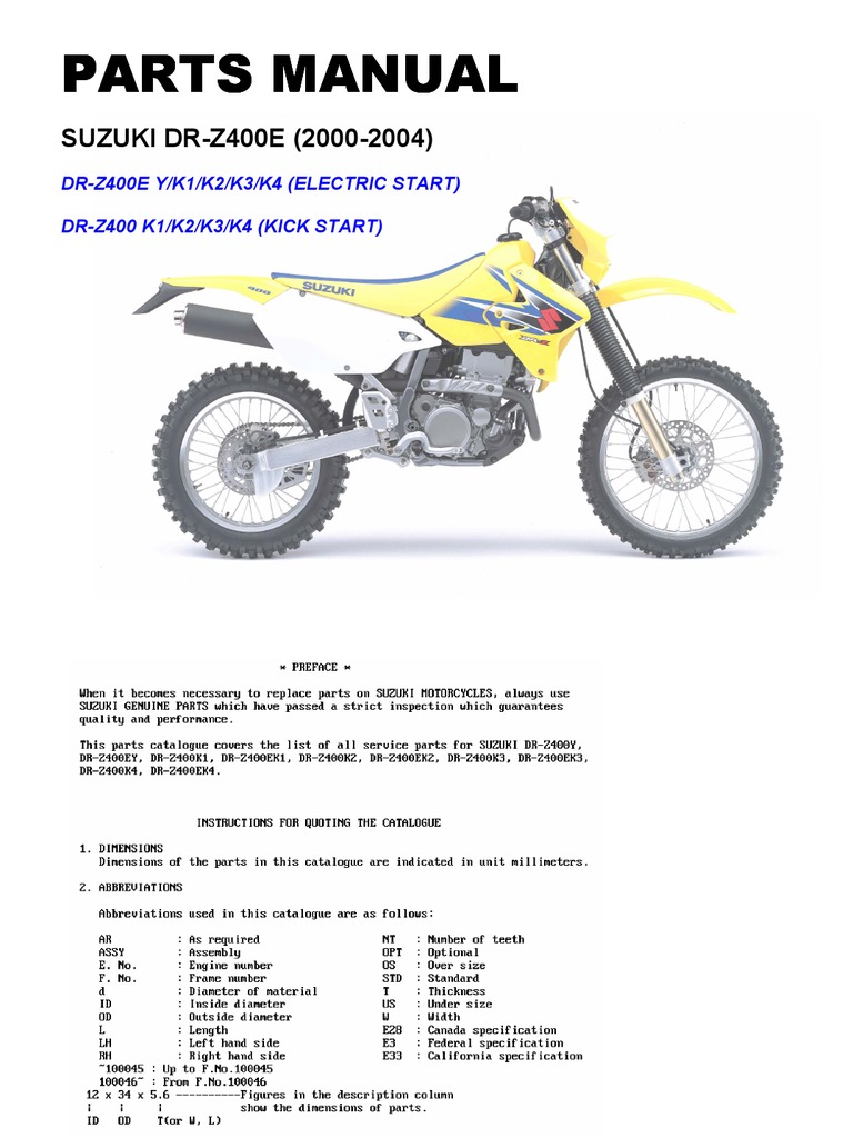 Suzuki DR-Z400E Parts Manual | PDF | Screw | Carburetor