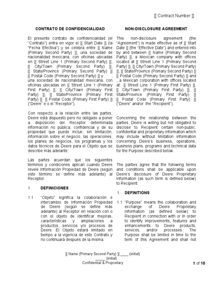 Mexico Law Unilateral NDA Template (Eng-Spa) (8.19.19) | PDF | Trade ...
