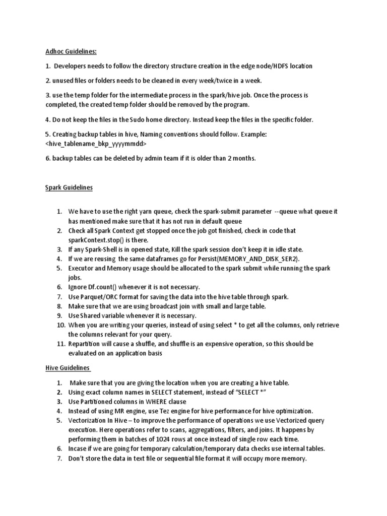 Spark and Hive Guidelines PDF Computer Engineering Data Management