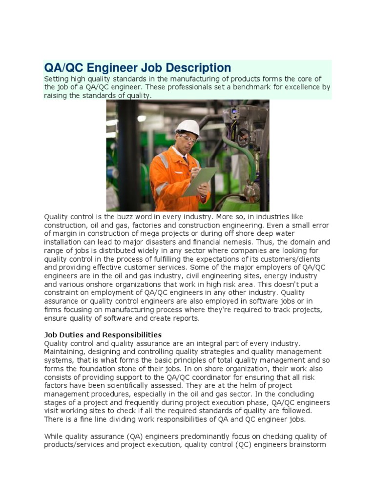 QAQC Engineer Job Description PDF Quality Assurance Quality