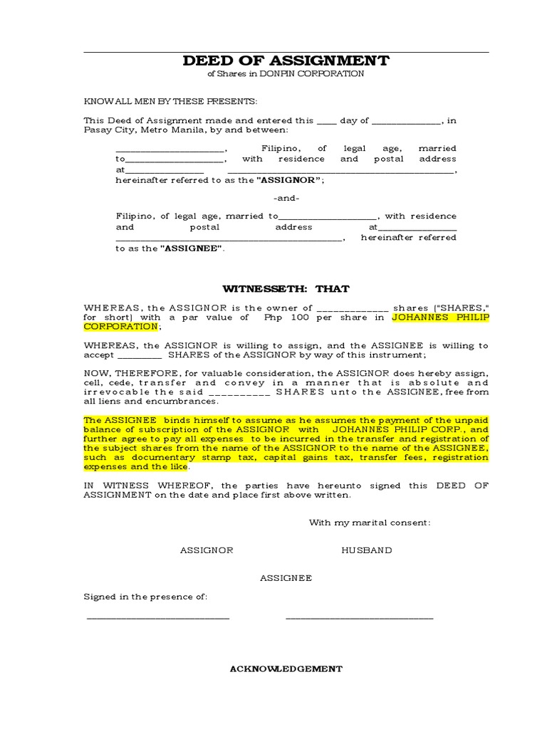 ASSIGNMENT or SALE OF SHARES | PDF | Assignment (Law) | Economies