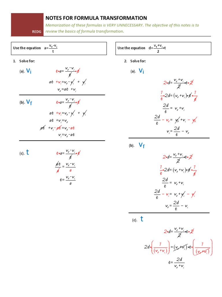 Notes For Formula Transformation