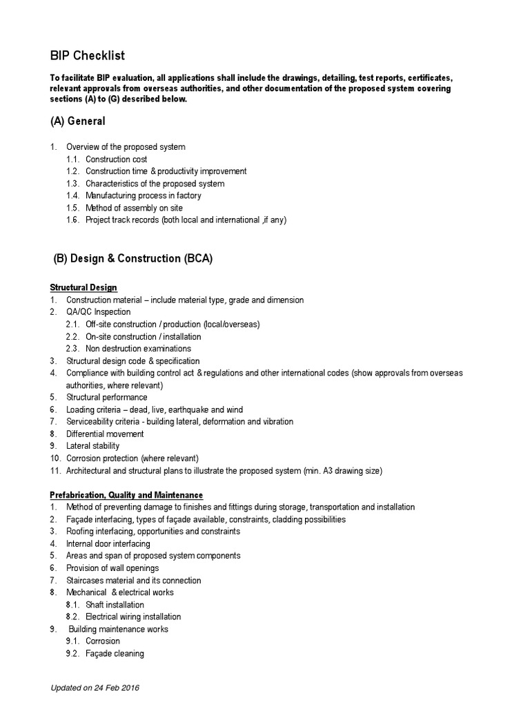 BCA Bipchecklist PDF Fire Safety Safety