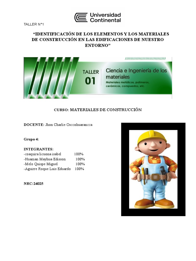 Taller 1 Materiales | PDF | Ingeniería de Edificación | Diseño ...