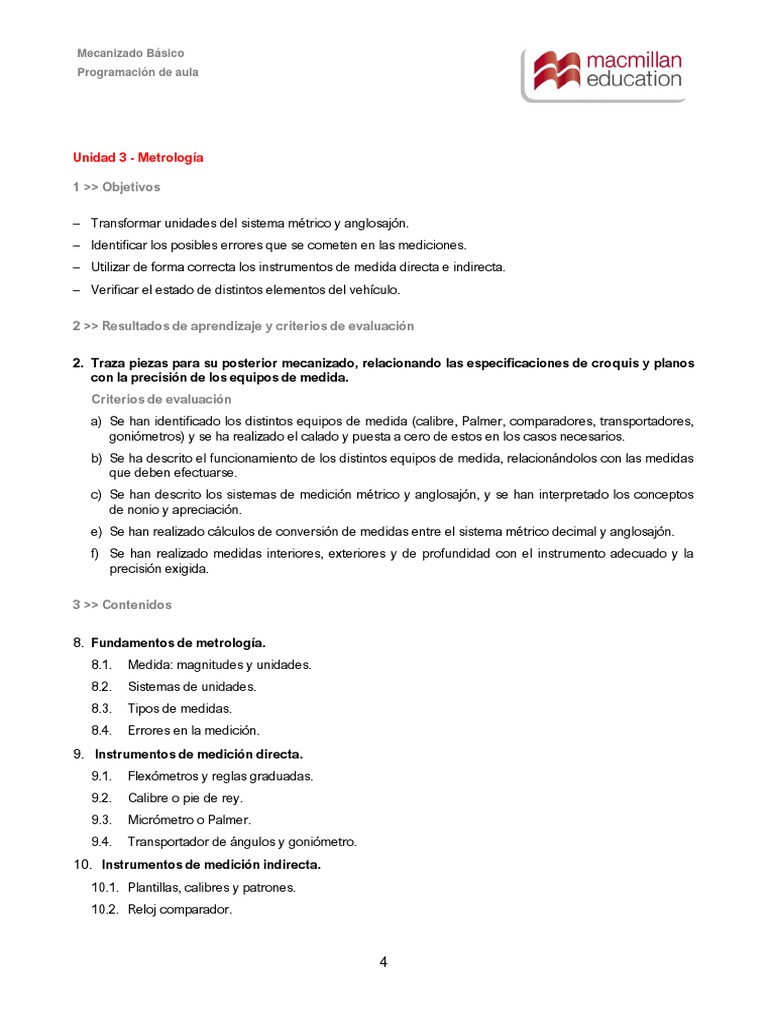 Programacion Del Aula - Macmillan - 4 | PDF