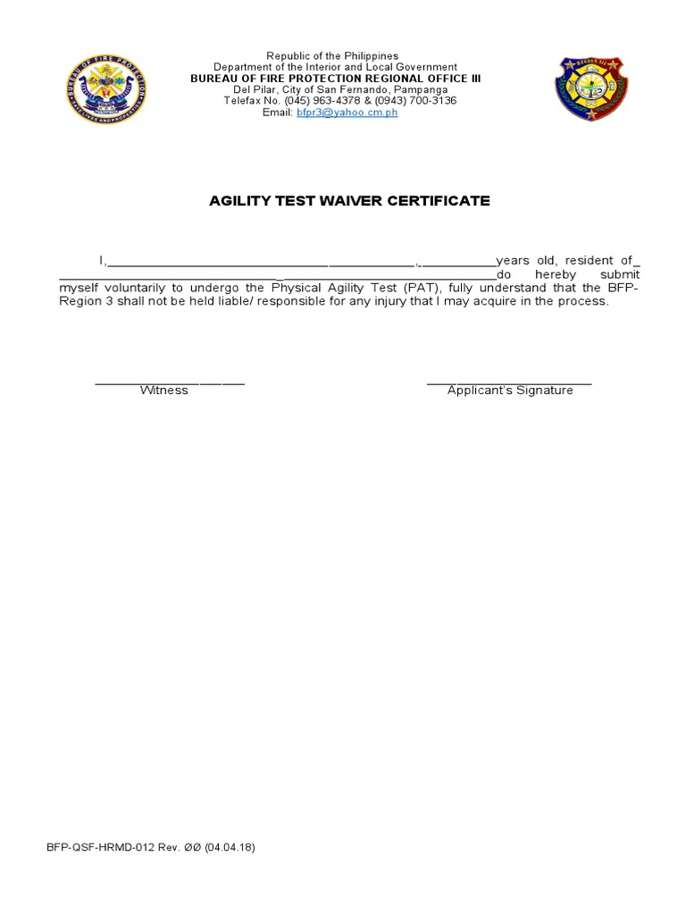Agilit Form BFP | PDF