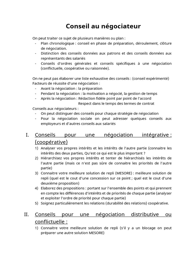 Conseils pour réussir une négociation | PDF | Négociation