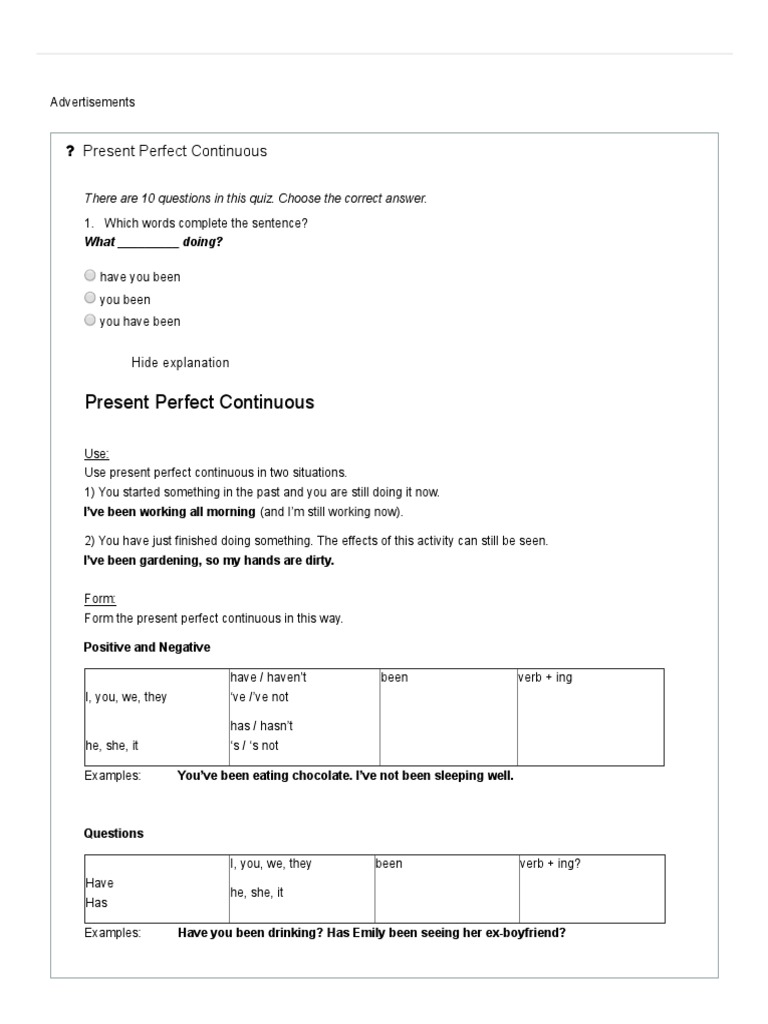 B1 Grammar - Present Perfect Continuous | PDF | Verb | Semantic Units