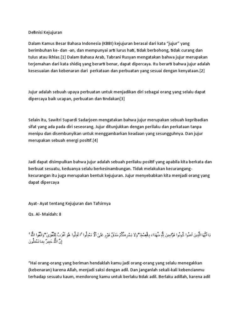 Kejujuran definisi kejujuran dan ayat ayat al quran tentang kejujuran