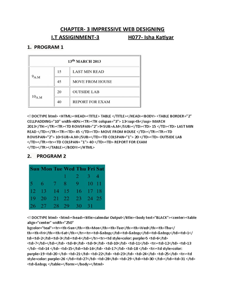 Web design assignments a collection of html programs demonstrating