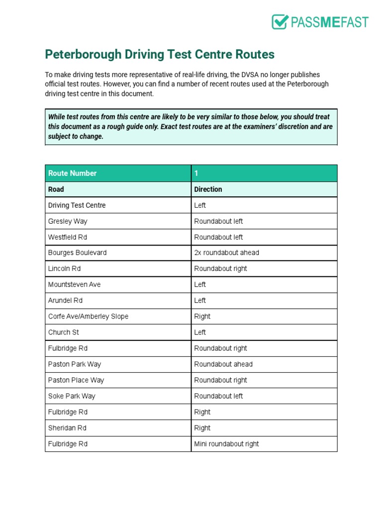 Peterborough Driving Test Routes PDF Transport Road Infrastructure