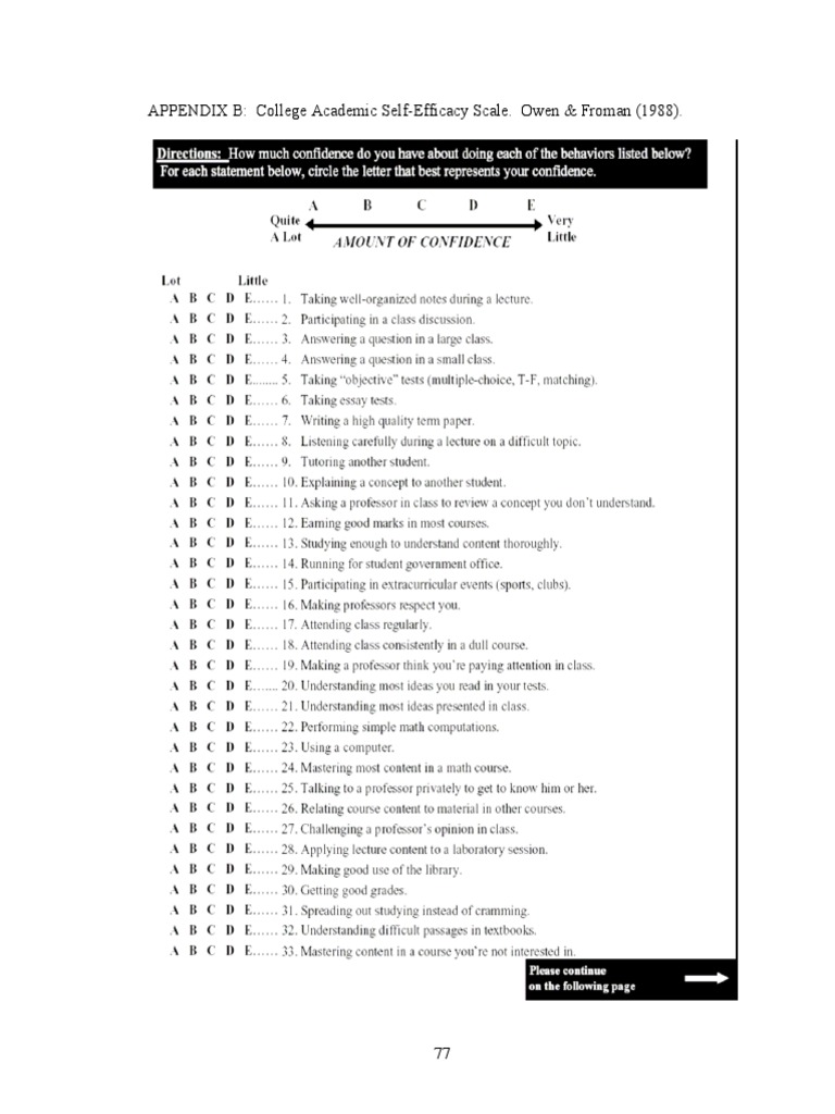 College academic self efficacy scale pdf