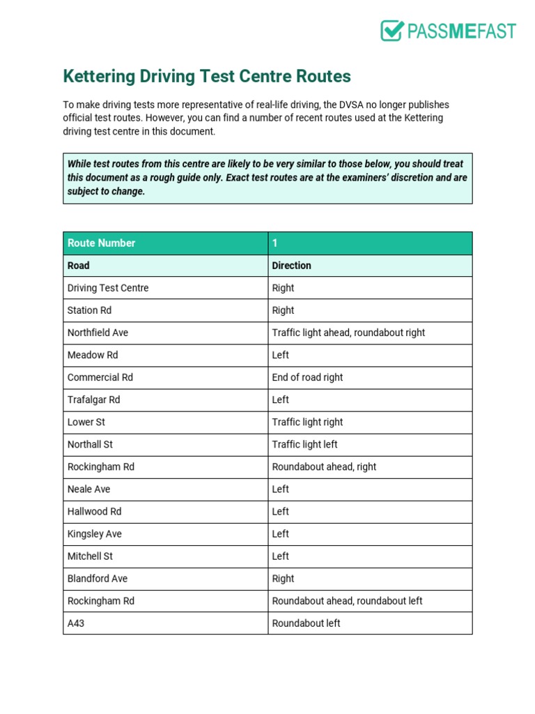 Kettering Driving Test Routes PDF Road Technological Change