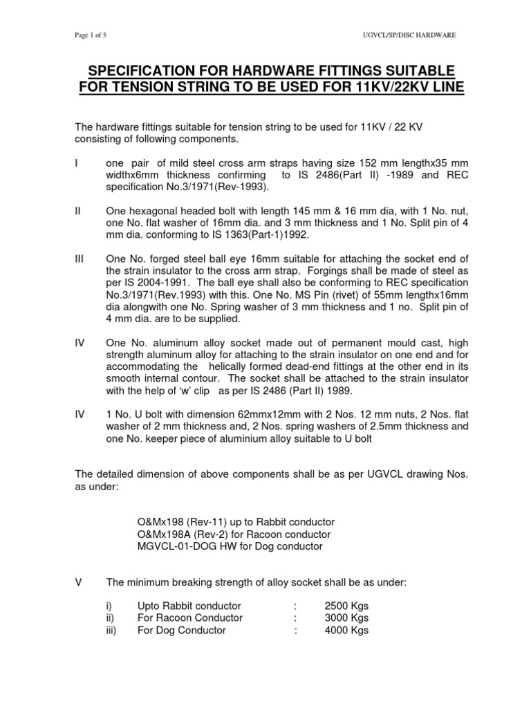 11KV Disc Hardware Fittings Specification | PDF | Galvanization ...