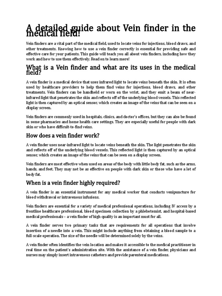 The Essential Role of Vein Finders in Medical Care A Comprehensive