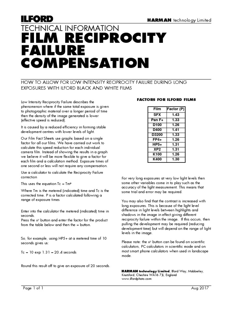 Reciprocity Failure Compensation PDF Exposure (Photography