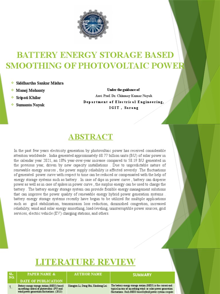 Battery Enegy Storage Based Smoothing of Photovoltaic Power | PDF ...