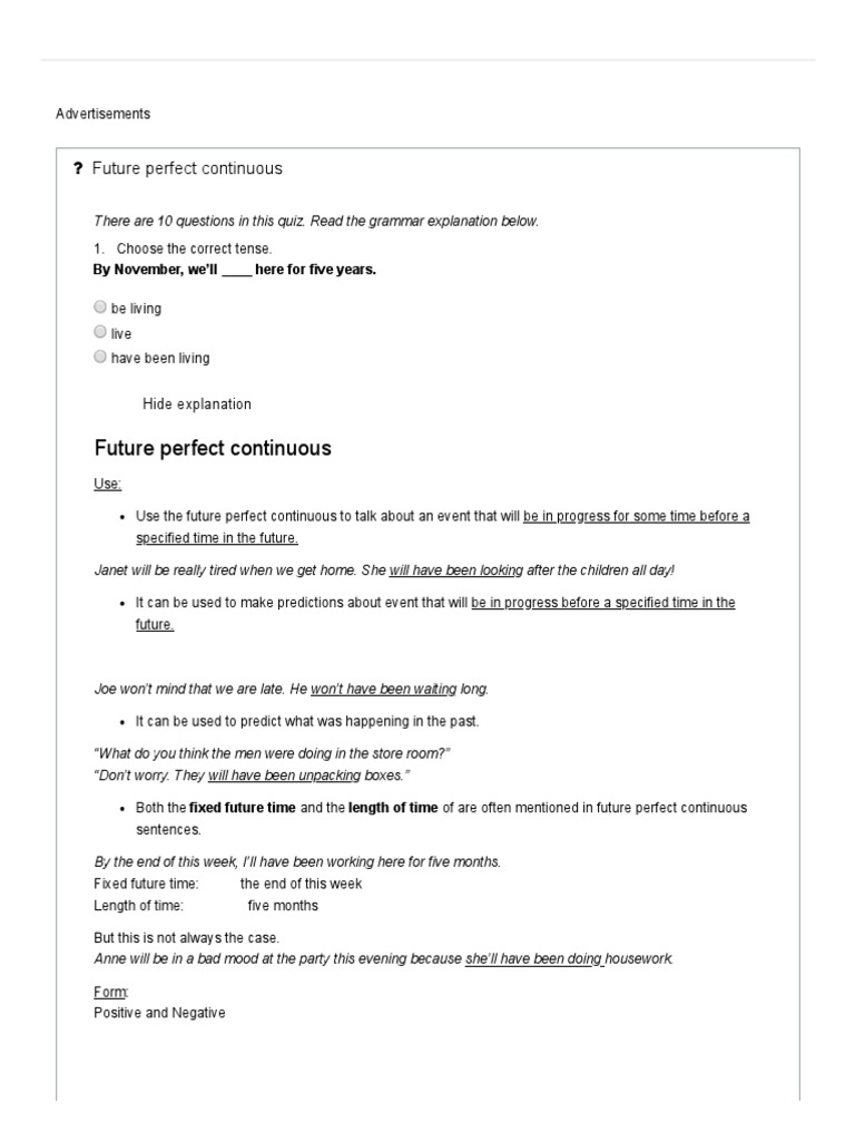 B2 Grammar - Future Perfect Continuous | PDF | Human Communication ...