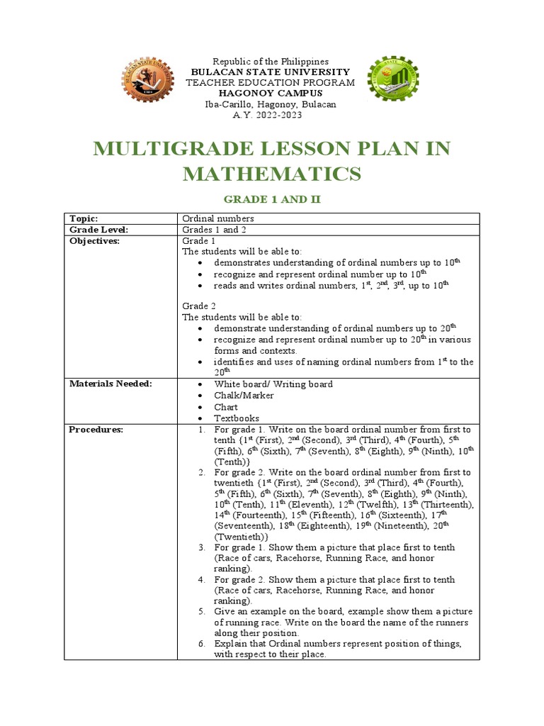 Multigrade Lesson Plan PDF Lesson Plan