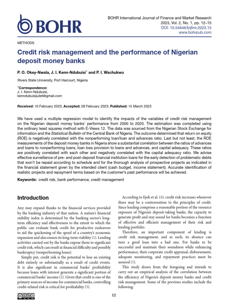 Credit Risk Management and The Performance of Nigerian Deposit Money