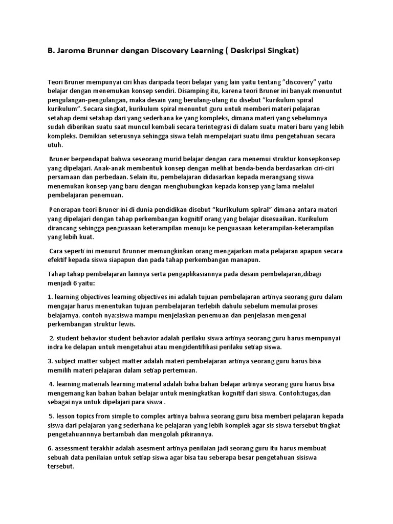 Teori Discovery Learning Bruner | PDF