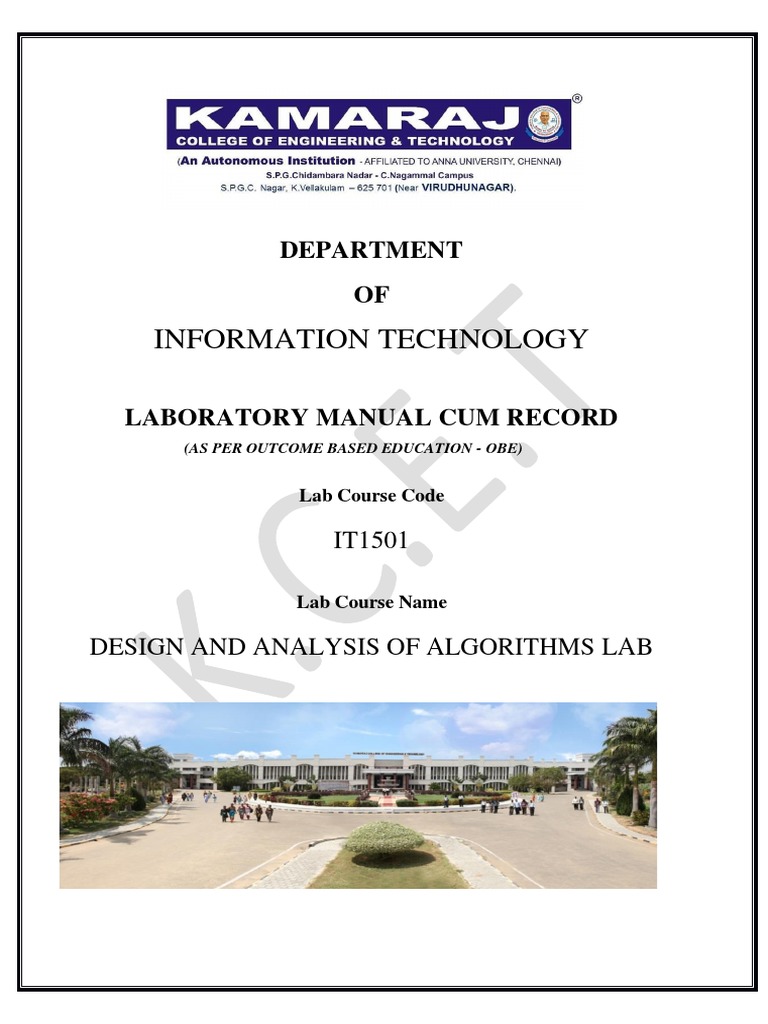 It1501 Daa Lab Manual PDF Applied Mathematics Theoretical