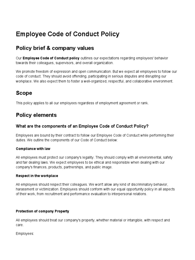 Employee Code of Conduct Policy Guide | PDF | Employment | Property